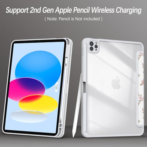 Xkladz Case for iPad Air 13 Inch M3 2025/M2 2024, iPad Pro 12.9 inch 6th /5th /4th/ 3rd Generation (2022/2021/2020/2018), Stand Case Cover with Pencil Holder/Clear Back, Auto Sleep/Wake, Pink Flower - Image 3