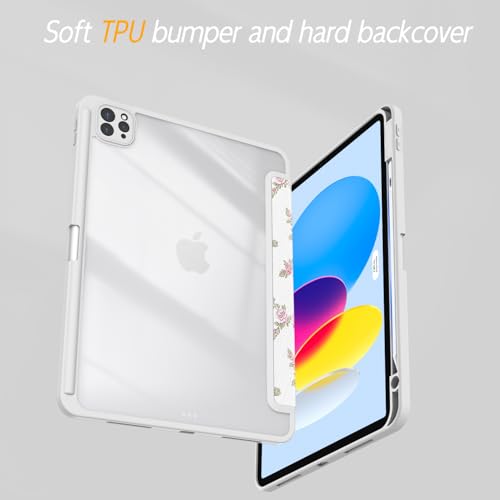 Xkladz Case for iPad Air 13 Inch M3 2025/M2 2024, iPad Pro 12.9 inch 6th /5th /4th/ 3rd Generation (2022/2021/2020/2018), Stand Case Cover with Pencil Holder/Clear Back, Auto Sleep/Wake, Pink Flower - Image 4