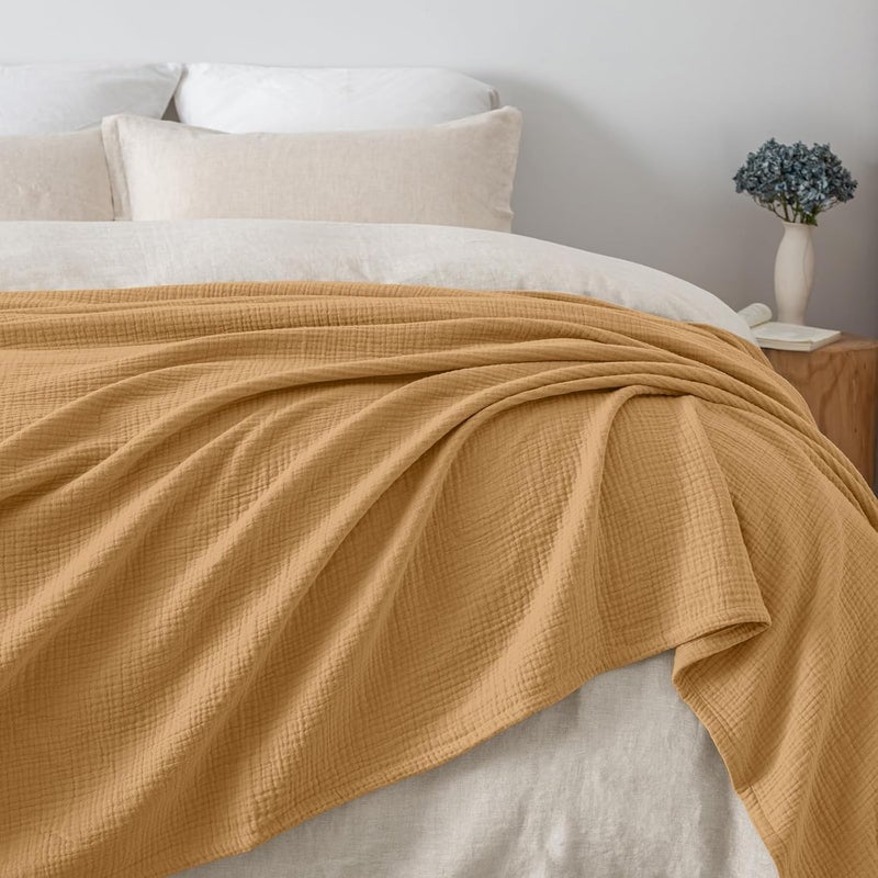 PHF 100% Cotton Muslin Blanket King Size 108"x90", 4-Layer Lightweight Gauze Throw, Breathable Cloud-Soft Minimalist Blanket for Bed, Couch, Camping & Baby, Amber, Ideal Gift - Image 5