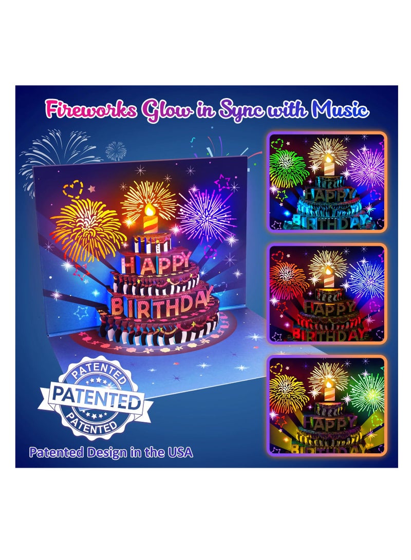SOLARAE 3D Pop-Up Happy Birthday Card with Light & Sound, Fireworks Show - Premium Greeting Card for Men, Women, Kids, Husband, Wife - Perfect for Personalization with Envelopes Included. - Image 3