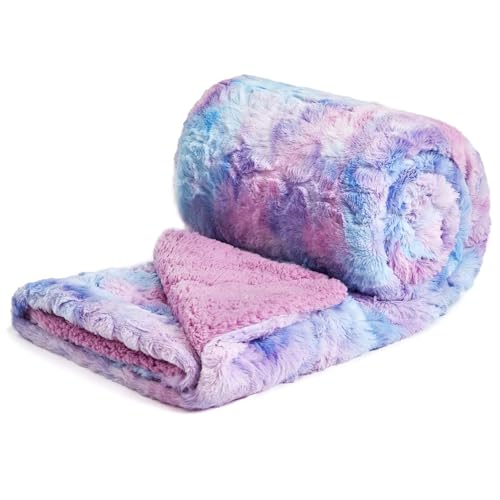 NEWCOSPLAY Super Soft Faux Fur Throw Blanket for Couch Purple Rainbow Sherpa Fuzzy Plush Warm Blanket for Sofa Bed Purple Rainbow Throw50x60