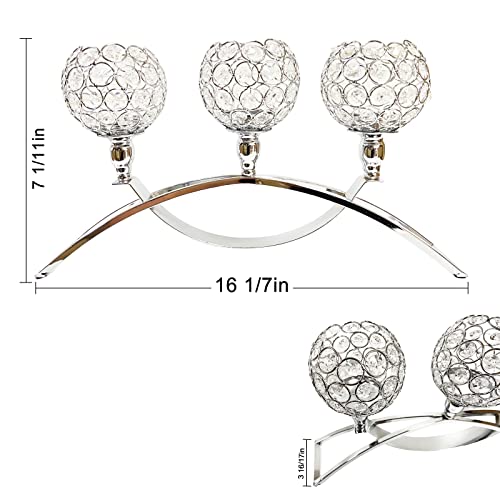 Suprwin Crystal Candle Holders, 3 Arms Crystal Candelabras, Coffee Table Decorative Centerpieces for Living Room,Dinning Room Christmas Decoration, Wedding Decor,Home Decor,Wedding Gifts(Silver) - Image 4