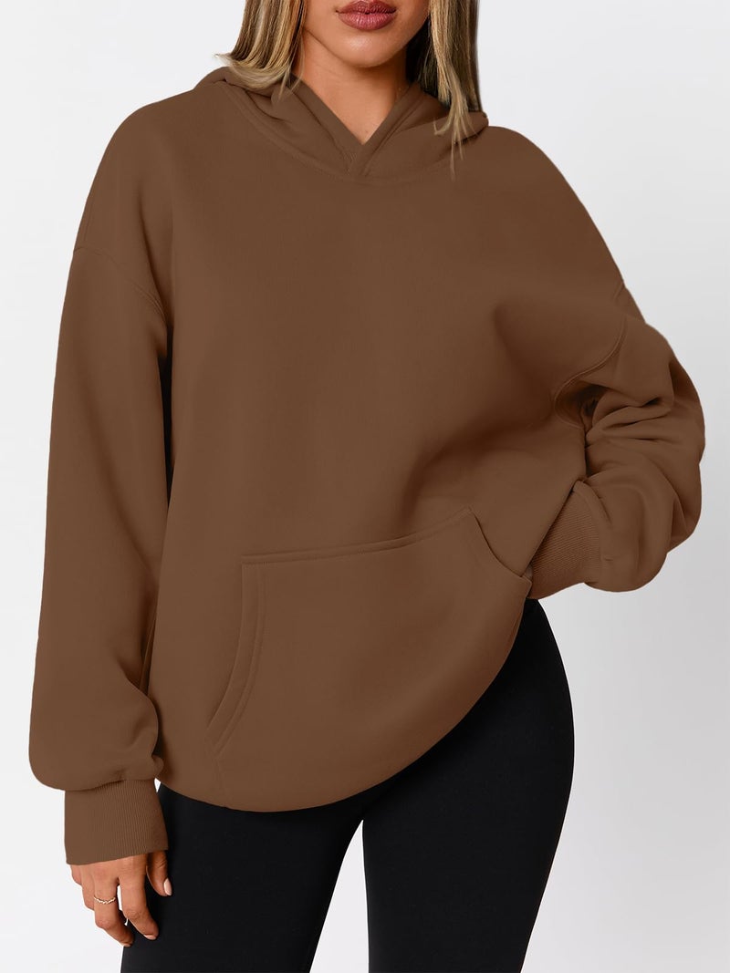 WYNNQUE Hoodies for Women Oversized Sweatshirts Fall Fashion Outfits 2026 Casual Sweaters Tops Fleece Plus Size Workout Comfy Winter Clothes Brown XL - Image 2