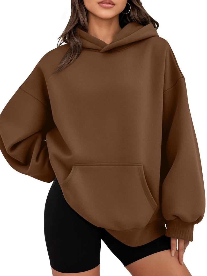 WYNNQUE Hoodies for Women Oversized Sweatshirts Fall Fashion Outfits 2026 Casual Sweaters Tops Fleece Plus Size Workout Comfy Winter Clothes Brown XL - Image 1