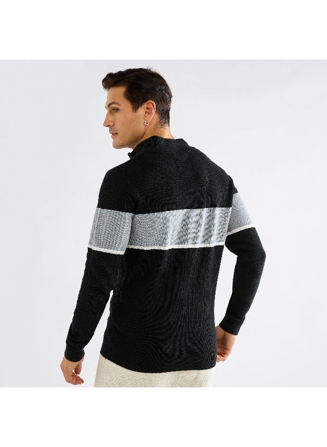 Splash FAV Colourblock High Neck Sweatshirt with Long Sleeves and Zip Closure  - Image 1