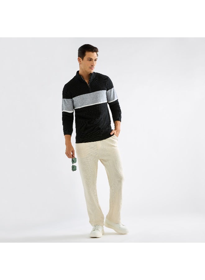 Splash FAV Colourblock High Neck Sweatshirt with Long Sleeves and Zip Closure  - Image 2