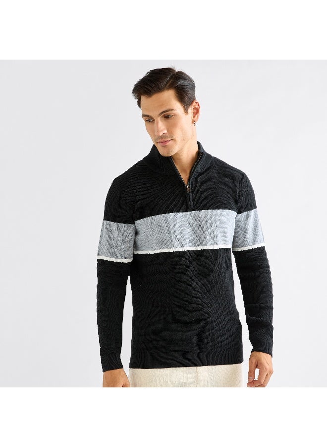Splash FAV Colourblock High Neck Sweatshirt with Long Sleeves and Zip Closure  - Image 3