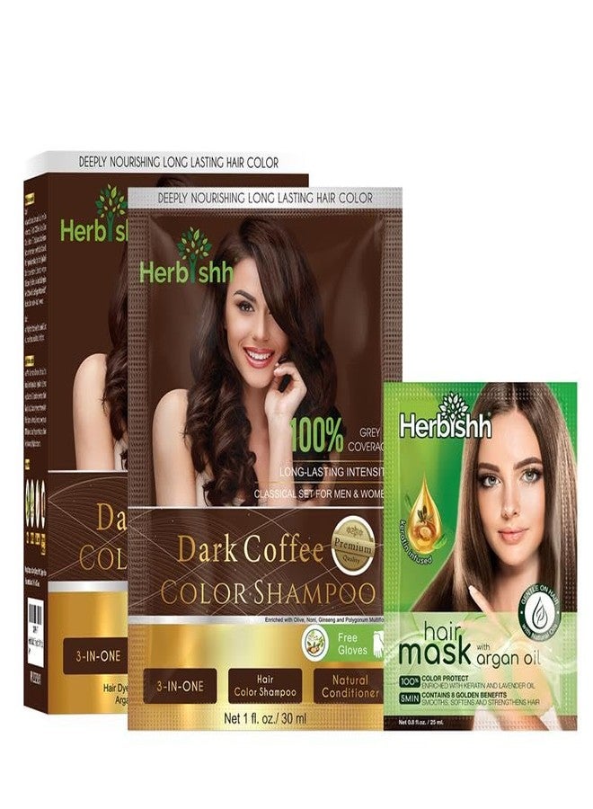 Herbishh Hair Color Shampoo for Gray Coverage – Hair Dye Shampoo with Argan Oil Mask – Travel Size for Root Touch Ups – Long lasting Colour (Dark Coffee, 30mL X 10) - Image 1