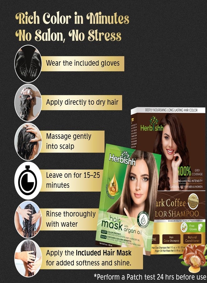 Herbishh Hair Color Shampoo for Gray Coverage – Hair Dye Shampoo with Argan Oil Mask – Travel Size for Root Touch Ups – Long lasting Colour (Dark Coffee, 30mL X 10) - Image 3
