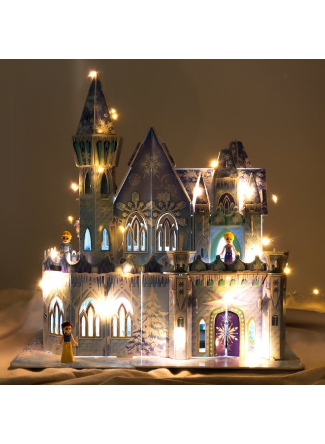 Children's 3D Jigsaw Ice And Snow Castle Assembled Building Blocks Model Girl's Hand Assembled Educational Toys Gift-Color:Castle Puzzle + Lantern + Characters - Image 1