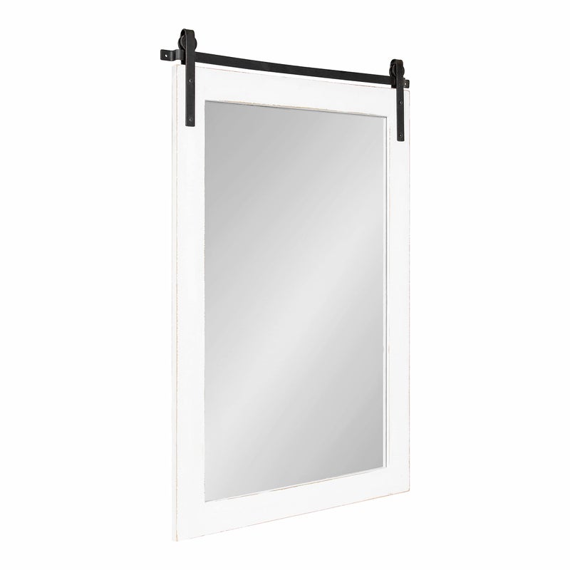 Kate and Laurel Kate and Laurel Cates Farmhouse Wood Framed Wall Mirror 24 x 38 White Barn DoorInspired Rustic Mirrors for Wall 