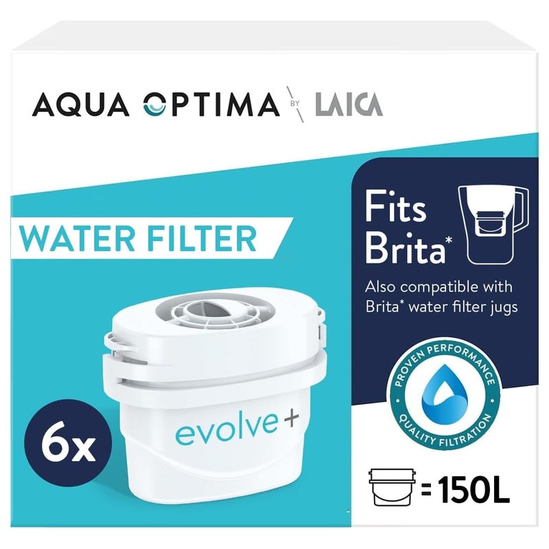 Aqua Optima Evolve Water Filter Cartridges 6 Pack  Fits Brita Jugs  Alternative for Maxtra Filters  Reduces Limescale Chlorine and Other Impurities  by LAICA Packaging May Vary