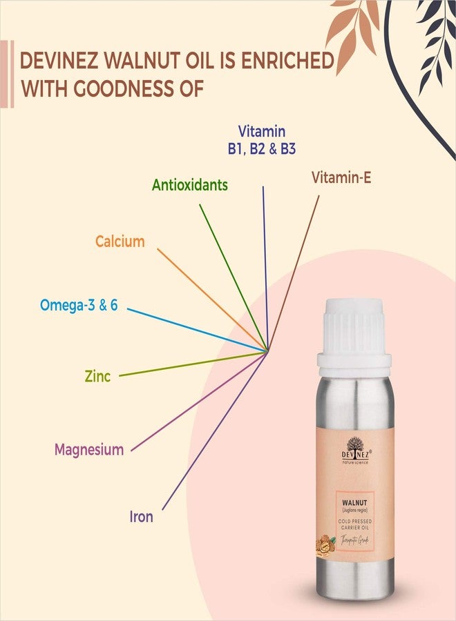 Devinez Kashmiri Walnut Cold-Pressed Oil - 100ml, 100% Pure Natural, Undiluted & Therapeutic Grade in Anodized Aluminum Bottle - for skin care, Fighting Wrinkles, Hair Care & Antioxidant - Image 4