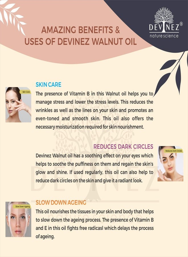 Devinez Kashmiri Walnut Cold-Pressed Oil - 100ml, 100% Pure Natural, Undiluted & Therapeutic Grade in Anodized Aluminum Bottle - for skin care, Fighting Wrinkles, Hair Care & Antioxidant - Image 5