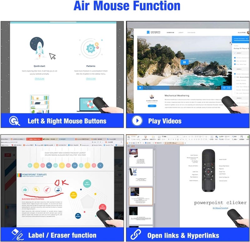 DinoFire Presentation Clicker Air Mouse Function Wireless Presenter USB Powerpoint Clicker, RF 2.4 GHz Presentation Remote Control Clicker for powerpoint presentations Support Mac, Laptop, Computer 11 - Image 3
