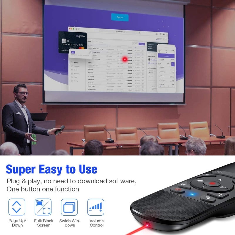 DinoFire Presentation Clicker Air Mouse Function Wireless Presenter USB Powerpoint Clicker, RF 2.4 GHz Presentation Remote Control Clicker for powerpoint presentations Support Mac, Laptop, Computer 11 - Image 2