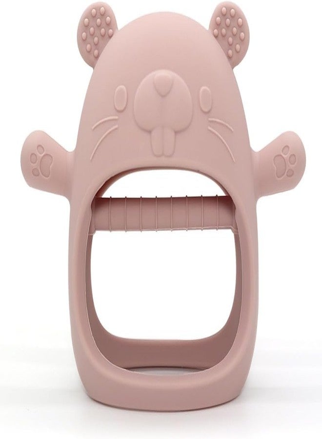 Mom's Aura Baby Teething Toys - Never Drop Hand Wrist Teether, Food-Grade Silicone Mitten Teether for Soothing Teething Pain Relief, Easy to Grip Pack of 1 (Groundhog) (Light Pink) - Image 1