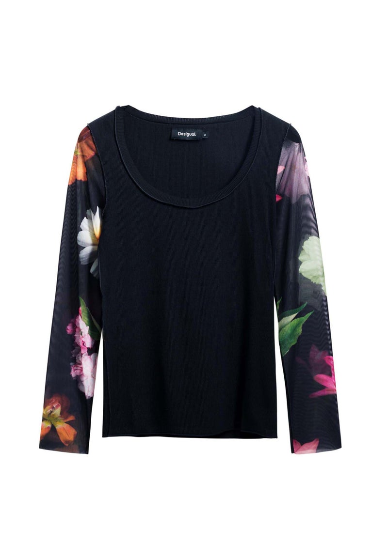 Desigual Women's T-Shirt with Printed Sleeves Black - Image 1