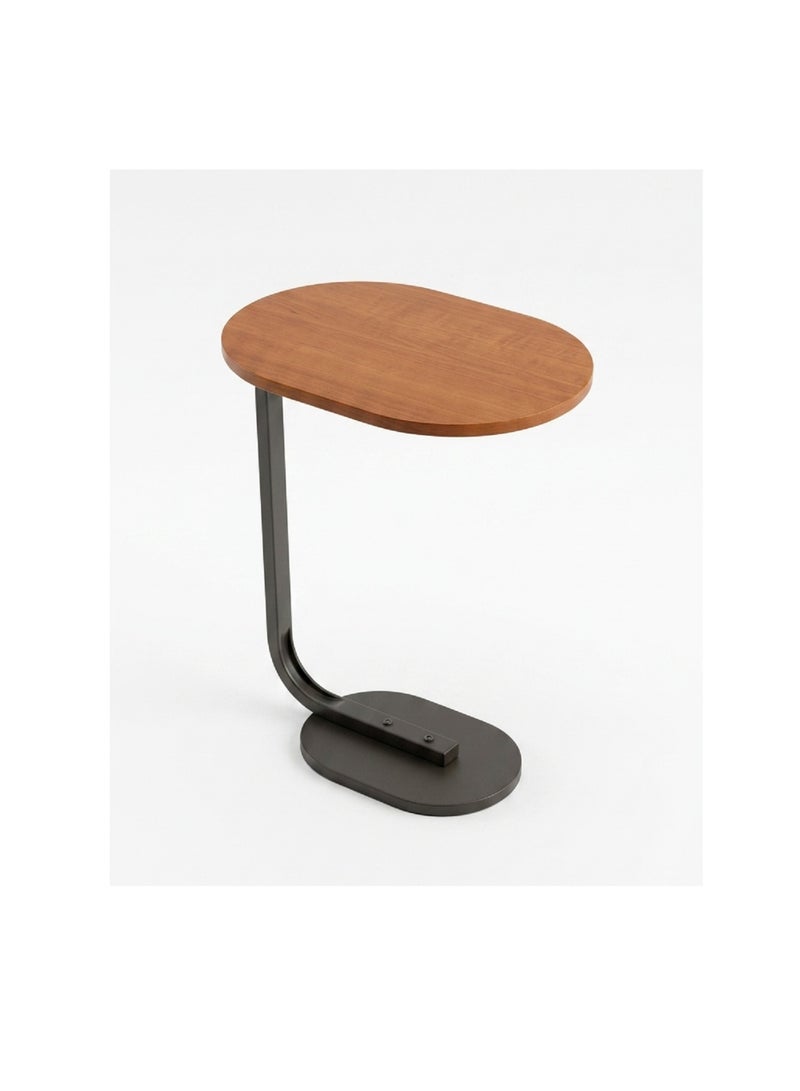 C-Shaped Small Side Table with Wooden Top and Metal Frame, Modern Tea & Coffee Table - Image 1