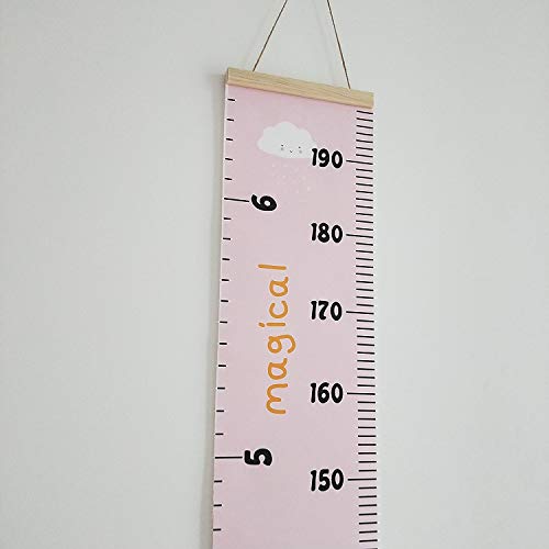 MinoMia Kids Growth Chart, Wood Frame Fabric Canvas Height Measurement Ruler from Baby to Adult for Child's Room Decoration 7.9 x 79in (7.9 x 79in, Pink - Cloud) - Image 1