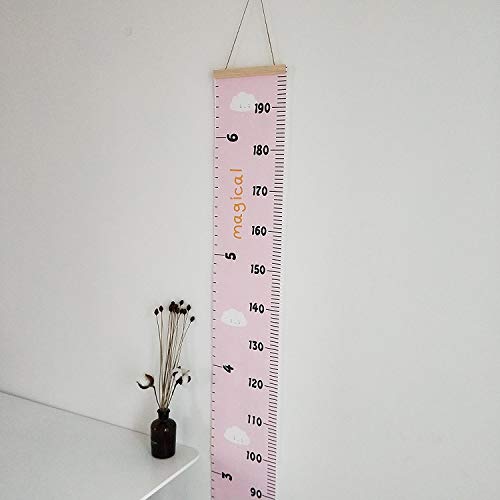 MinoMia Kids Growth Chart, Wood Frame Fabric Canvas Height Measurement Ruler from Baby to Adult for Child's Room Decoration 7.9 x 79in (7.9 x 79in, Pink - Cloud) - Image 4
