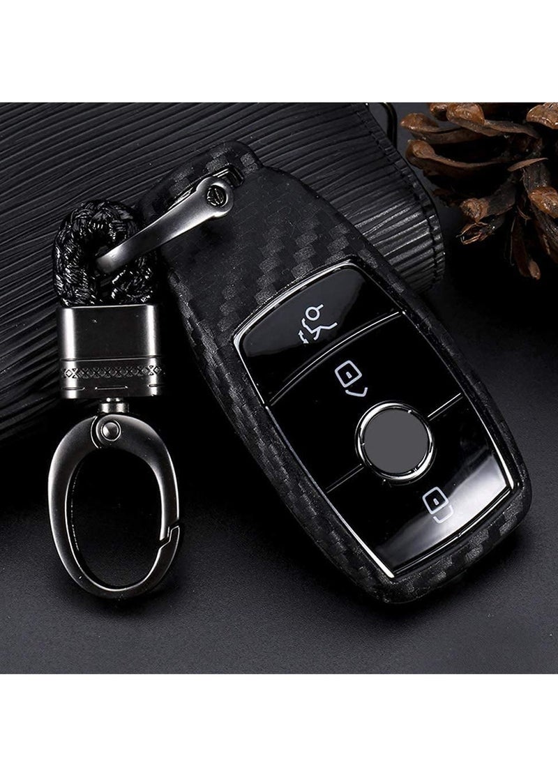 Generic Silicone carbon fiber catchy style smart keyless remote Key Fob case Cover For Mercedes-Benz E-Class S-Class W213 2016 2017 2018 2019 keychain  - Image 1
