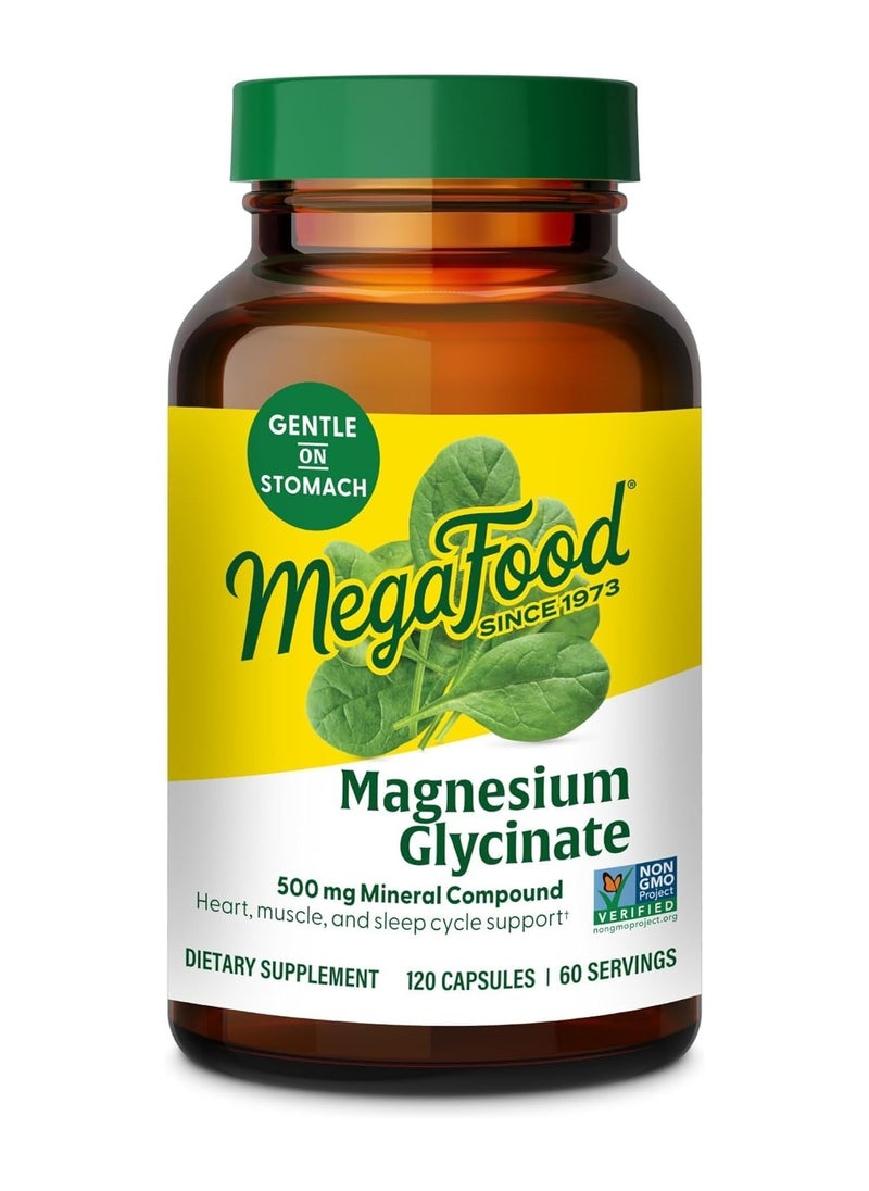 MegaFood MegaFood Magnesium Glycinate 500mg - Chelated Magnesium Supplement - 60mg Elemental Magnesium - Gentle on the Stomach - Supports Normal Sleep Cycle & Healthy Stress Response - 120 Capsules 60 Servings  - Image 1