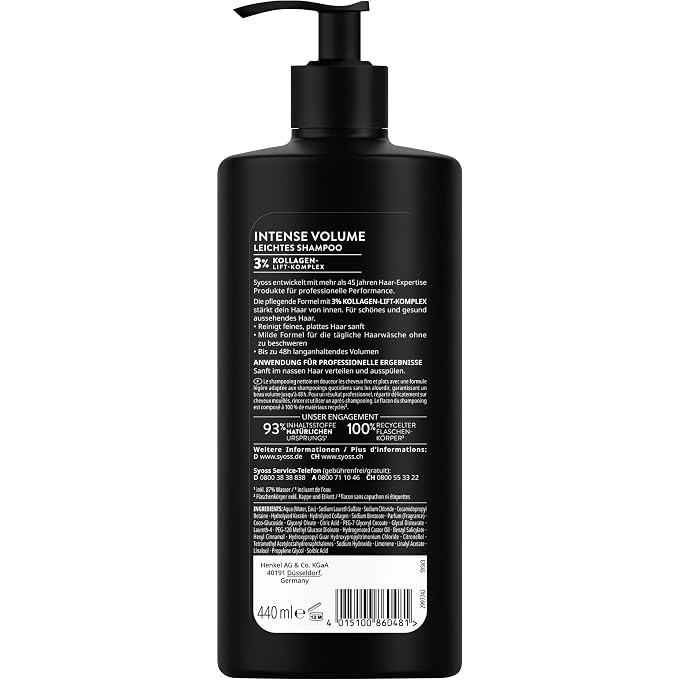 SYOSS Shampoo Volume (440 ml), for Fine & Flat Hair, Silicone-Free Shampoo for up to 48 Hours of Volume without Weight, Vegan Formula with Purple Rice - Image 2