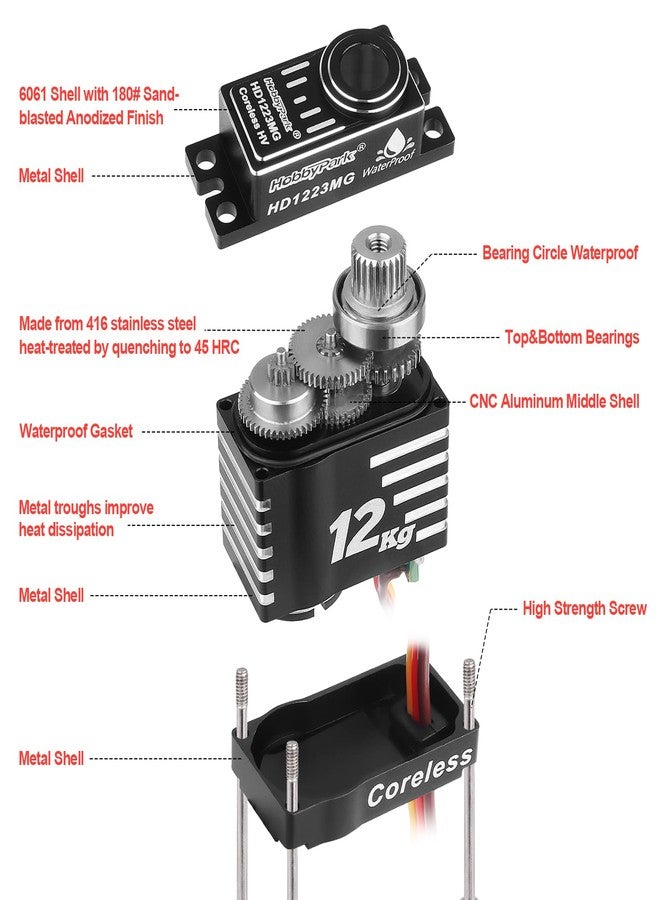 HobbyPark Waterproof 12kg High Torque RC Micro Servo Coreless Motor Metal Gear Digital Servo Aluminum Steering Servo for TRX4M TRX4MT 1/18 Crawler & Shift Servo for TRX4 SCX10 1/10 Airplane 180° - Image 4