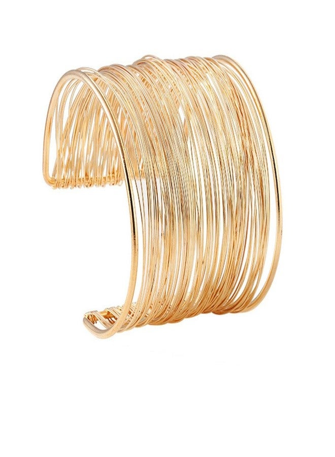 Okos Gold Plated Multi-Layer Wire Cuff Bracelet for Women & Girls - Wide Open Bangle Statement Bracelet - Lightweight Fashion Jewelry for Party & Casual Wear BR1000077GLD - Image 1