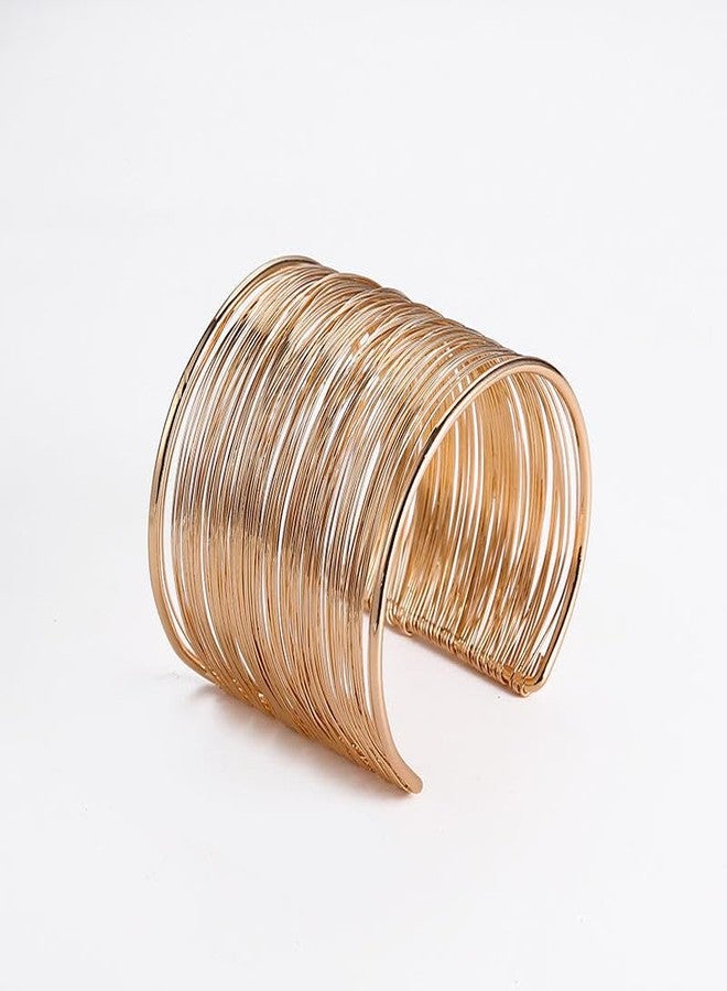 Okos Gold Plated Multi-Layer Wire Cuff Bracelet for Women & Girls - Wide Open Bangle Statement Bracelet - Lightweight Fashion Jewelry for Party & Casual Wear BR1000077GLD - Image 5