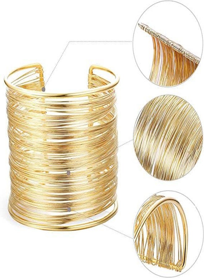Okos Gold Plated Multi-Layer Wire Cuff Bracelet for Women & Girls - Wide Open Bangle Statement Bracelet - Lightweight Fashion Jewelry for Party & Casual Wear BR1000077GLD - Image 3