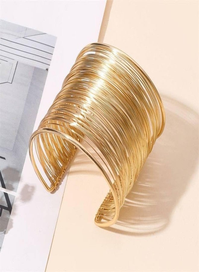Okos Gold Plated Multi-Layer Wire Cuff Bracelet for Women & Girls - Wide Open Bangle Statement Bracelet - Lightweight Fashion Jewelry for Party & Casual Wear BR1000077GLD - Image 2