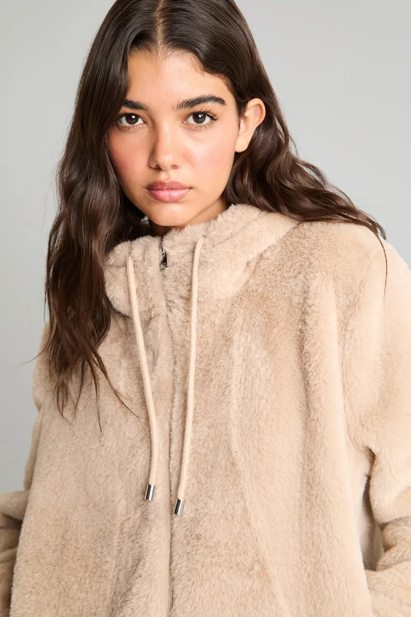 Regular Fit Hooded Faux Fur Jacket