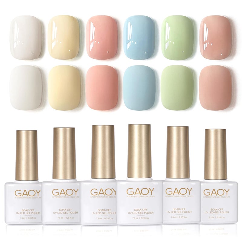 GAOY Pastel Spring Gel Nail Polish Set, 6 Colors Blue Green Pink, Soak Off UV Cure Gel for DIY Manicure at Home - Image 1