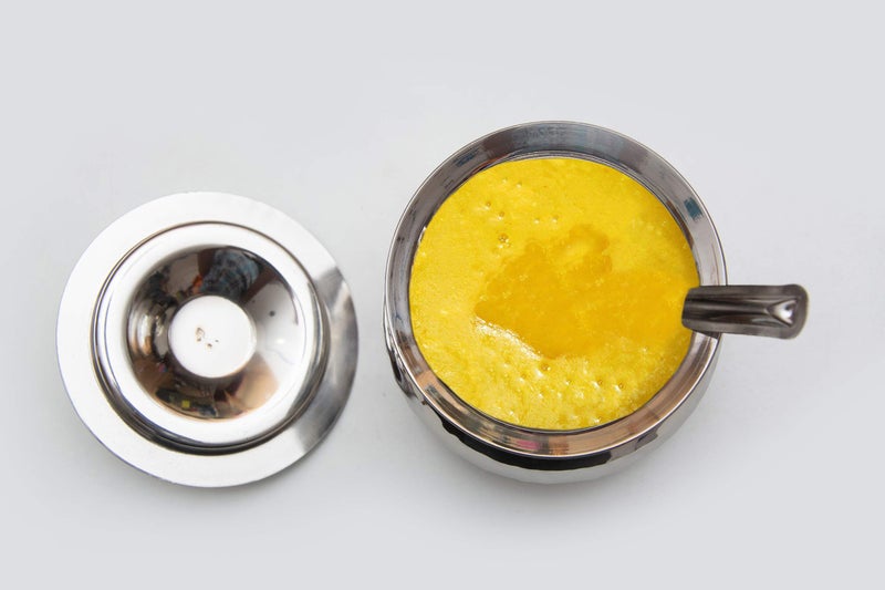 Apeiron Stainless Steel Ghee/Oil Pot with Spoon and Lid - 300 ml (Pack of 3, Lota Hammered) - Image 3