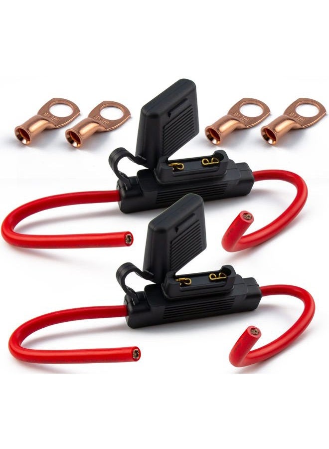 VANSIHO 2Pcs Black In-line 8 Gauge AWG Waterproof Fuse Holder for MAXI Fuse with 4pcs UL Wire Lugs 8 AWG 3/8 Inch Copper Stud Ring terminals (8AWG) - Image 1