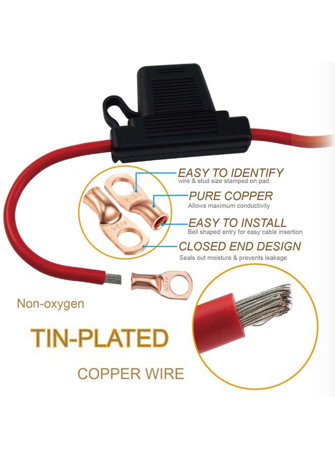 VANSIHO 2Pcs Black In-line 8 Gauge AWG Waterproof Fuse Holder for MAXI Fuse with 4pcs UL Wire Lugs 8 AWG 3/8 Inch Copper Stud Ring terminals (8AWG) - Image 3