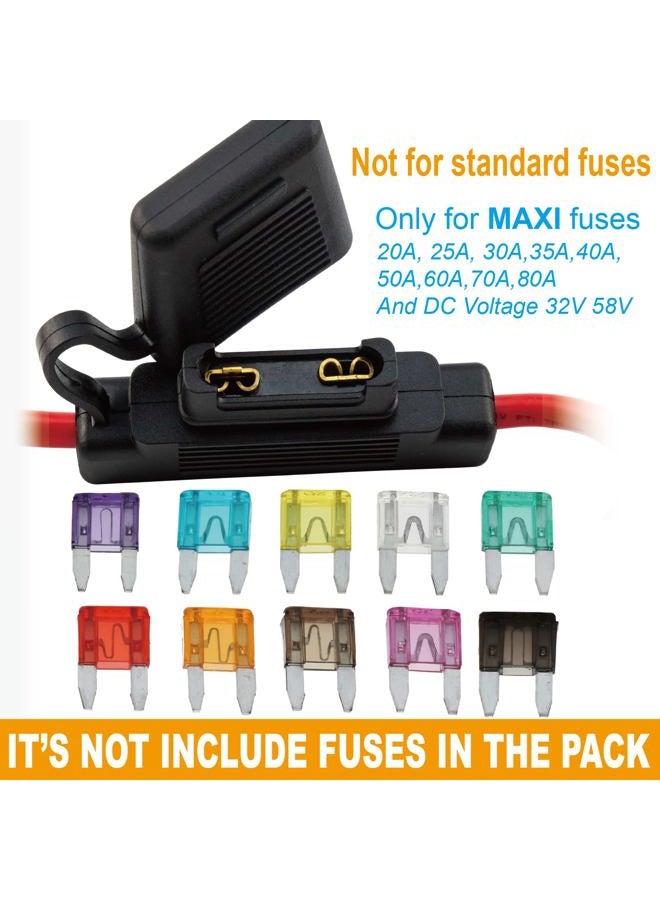 VANSIHO 2Pcs Black In-line 8 Gauge AWG Waterproof Fuse Holder for MAXI Fuse with 4pcs UL Wire Lugs 8 AWG 3/8 Inch Copper Stud Ring terminals (8AWG) - Image 2