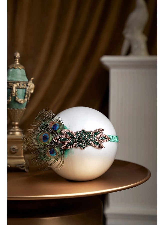 بيبيوند عصابة رأس فلابر من عشرينيات القرن العشرين مصنوعة من ريش الطاووس وإكسسوارات جاتسبي للنساء وغطاء رأس مزين بالترتر للفتيات الاستعراضيات (الطراز 7) - Image 2