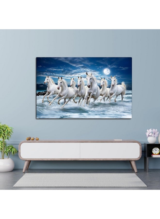 FlyBuy HUB Flybuy Hub Premium Canvas Wall Painting, 7 Running Horses, Vastu Design, Living Room Decor (Colour 3, 34 X 21 INCH, Wrapped Canvas) - Image 4