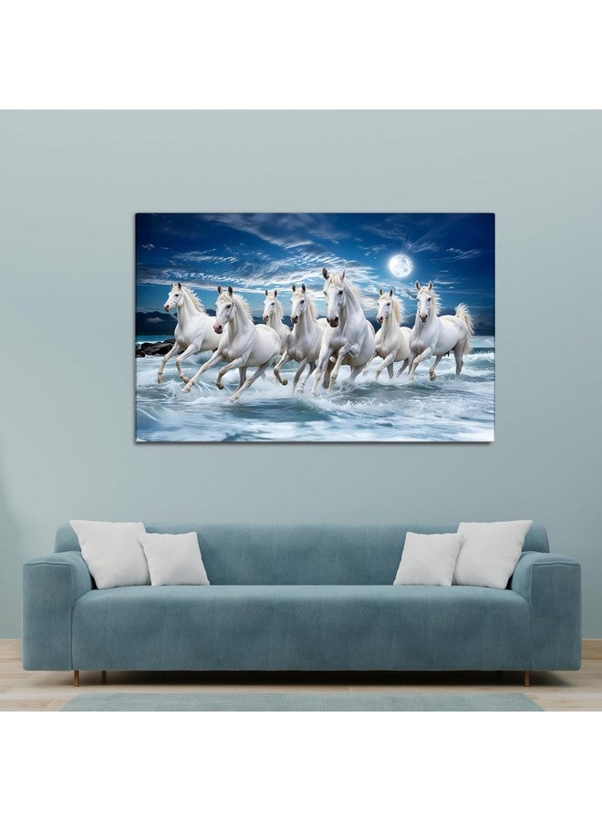 FlyBuy HUB Flybuy Hub Premium Canvas Wall Painting, 7 Running Horses, Vastu Design, Living Room Decor (Colour 3, 34 X 21 INCH, Wrapped Canvas) - Image 1