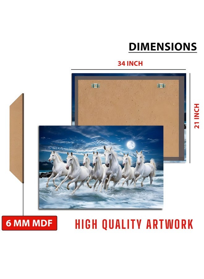 FlyBuy HUB Flybuy Hub Premium Canvas Wall Painting, 7 Running Horses, Vastu Design, Living Room Decor (Colour 3, 34 X 21 INCH, Wrapped Canvas) - Image 3