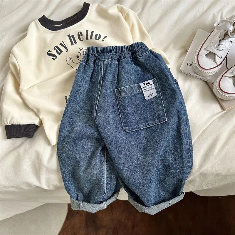 Children'S Jeans New Wide-Leg Pants For Boys And Girls Versatile Harem Pants Loose Jeans - Image 1