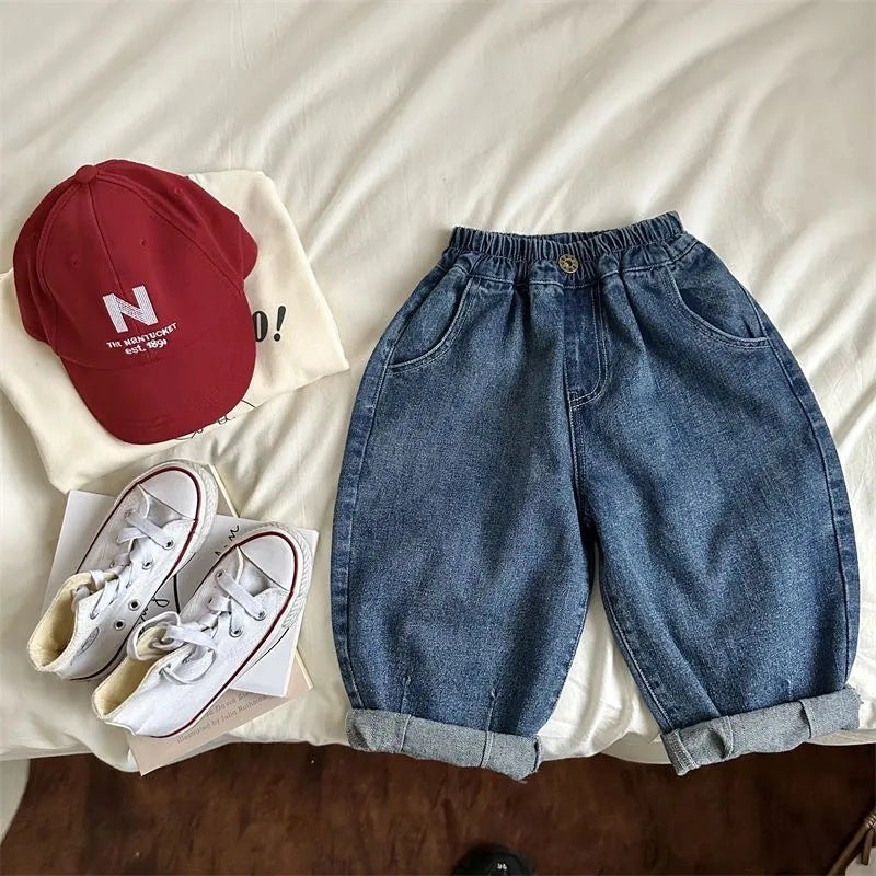 Children'S Jeans New Wide-Leg Pants For Boys And Girls Versatile Harem Pants Loose Jeans - Image 3