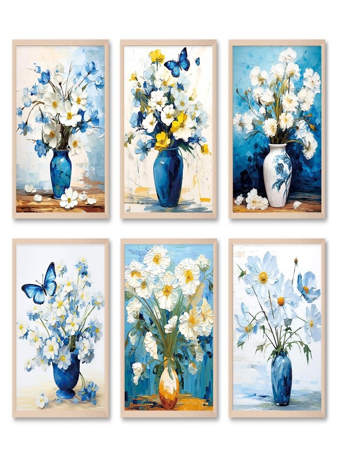 LIIGEMI Flower Wall Art Print -Daisy Oil Painting Decor-Blue White Floral Posters for Room Aesthetic, Vintage Dorm Gallery Wall Decor for College Girls (8"x11" Unframed) - Image 1