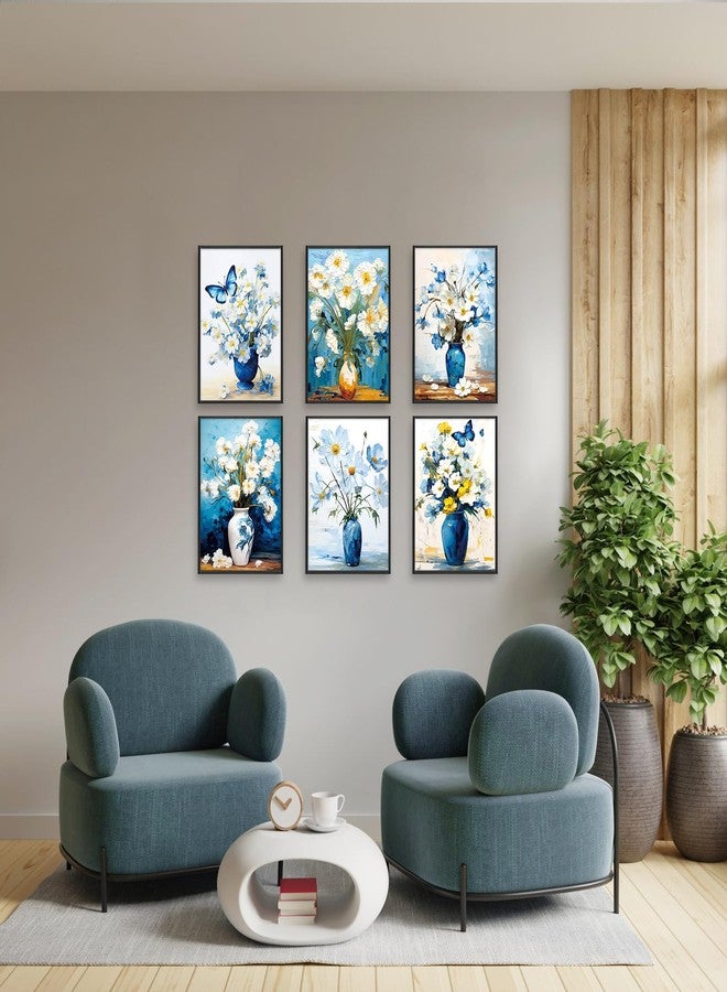 LIIGEMI Flower Wall Art Print -Daisy Oil Painting Decor-Blue White Floral Posters for Room Aesthetic, Vintage Dorm Gallery Wall Decor for College Girls (8"x11" Unframed) - Image 2