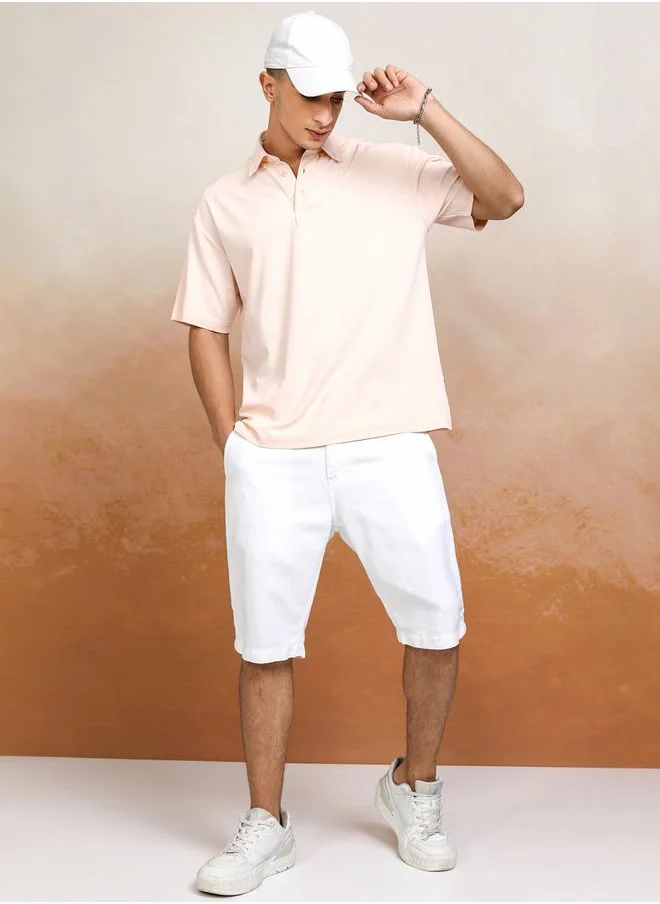 هاي لاندر Solid Polo Neck Relaxed Fit T-Shirt