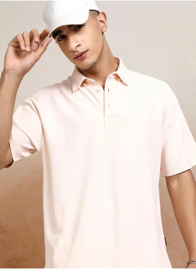 هاي لاندر Solid Polo Neck Relaxed Fit T-Shirt