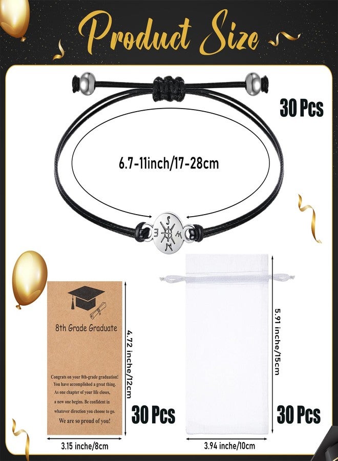 تونديامو مجموعة تونديمو من 30 قطعة من أساور التخرج لعام 2025، هدايا تخرج بالجملة، أساور صداقة للمسافات البعيدة مع بطاقة وحقيبة من الأورجانزا، هدايا لخريجي الجامعات والمدارس الثانوية (نمط البوصلة، الصف الثامن). - Image 2